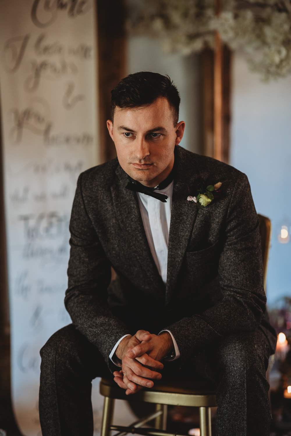 Groom Tweed Suit Bow Tie Barn Wedding Ideas Thyme Lane Photography