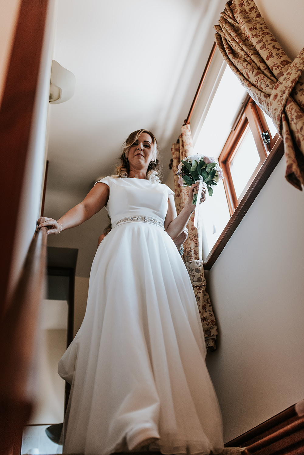 Essense of Australia Dress Gown Bride Bridal Train Boat Neck Tulle Belt Blithfield Lakeside Barns Wedding Daniel McClane Photography
