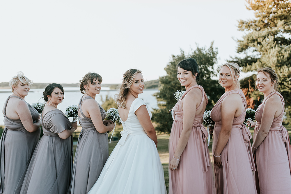 Bridesmaids Dresses Multiway Pink Lilac Maxi Long Blithfield Lakeside Barns Wedding Daniel McClane Photography