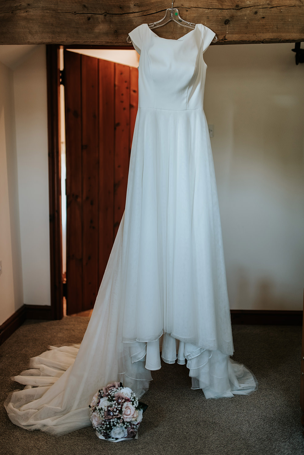 Essense of Australia Dress Gown Bride BRidal Train Boat Neck Tulle Blithfield Lakeside Barns Wedding Daniel McClane Photography