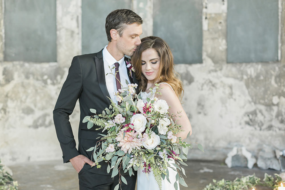 Bouquet Flowers Bride Bridal Greenery Foliage Rose Dahlia Fern Burgundy Gold Wedding Ideas Sarah Porter Photography