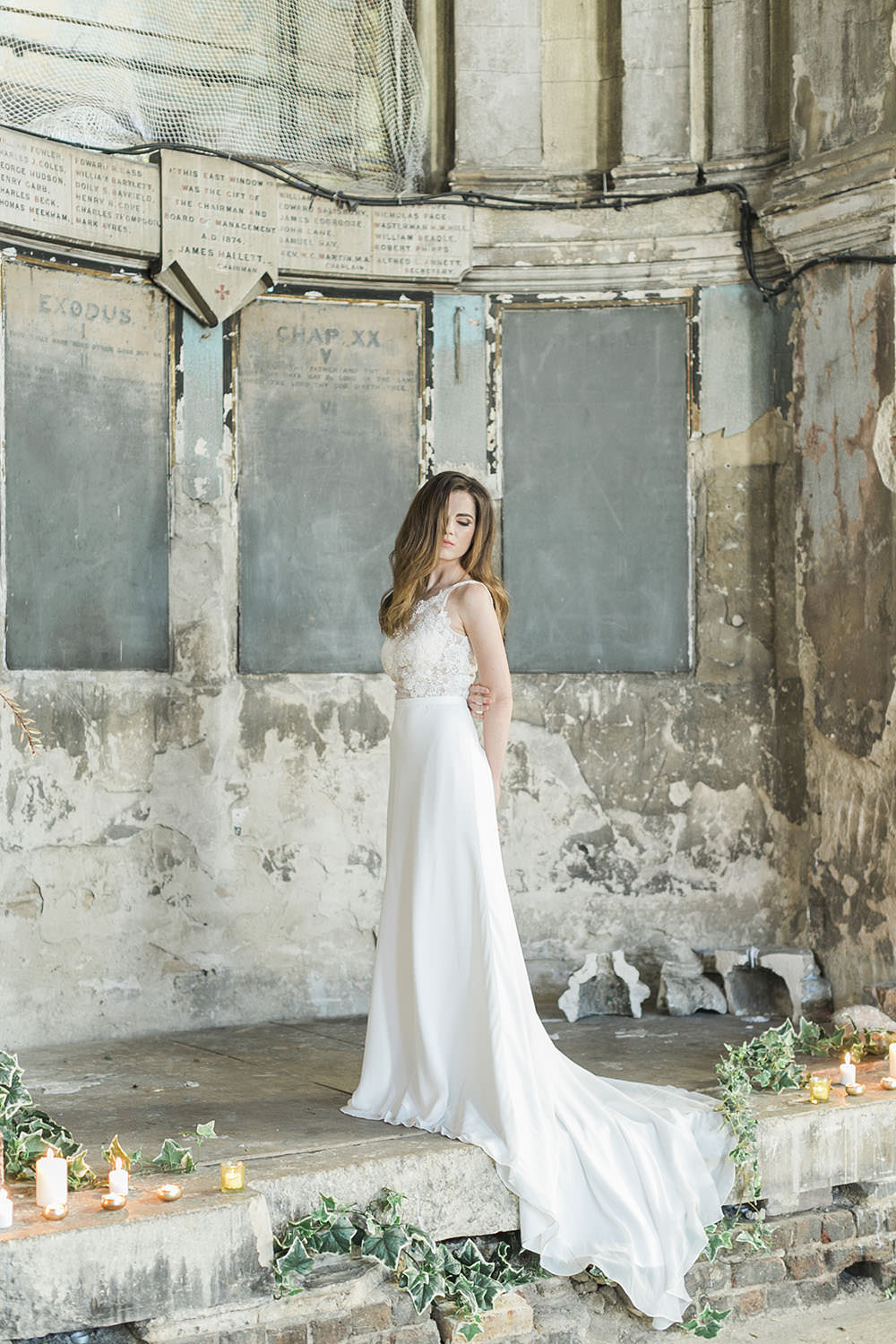 Dress Gown Bride Bridal Train Chiffon Straps Lace Flowers Burgundy Gold Wedding Ideas Sarah Porter Photography
