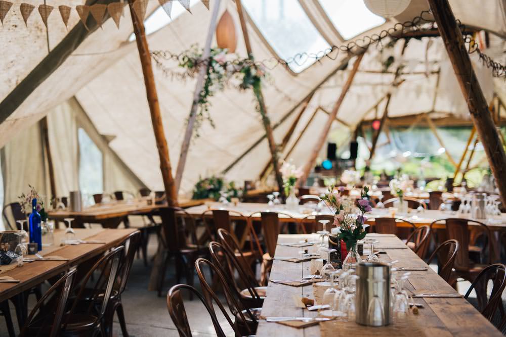 Rustic Tipi Flowers Vase Industrial Metal Chairs Seating Wooden Tables Ceridwen Centre Wedding Love Seen Photography