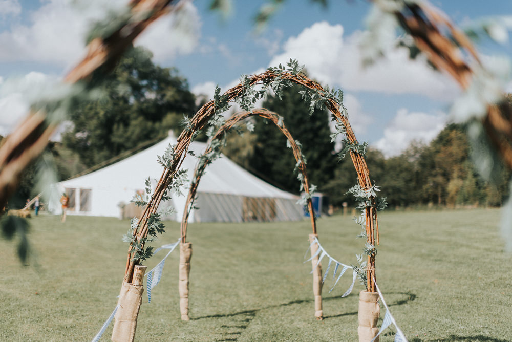 Willow Hazel Arch Greenery Bunting Aisle Countryside Wedding Cotswolds Kate Waters Photography