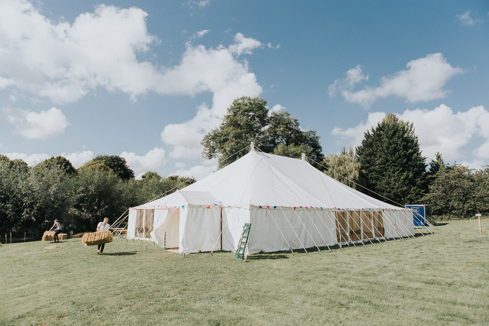 Wooden Pole Tent Marquee Field Countryside Wedding Cotswolds Kate Waters Photography