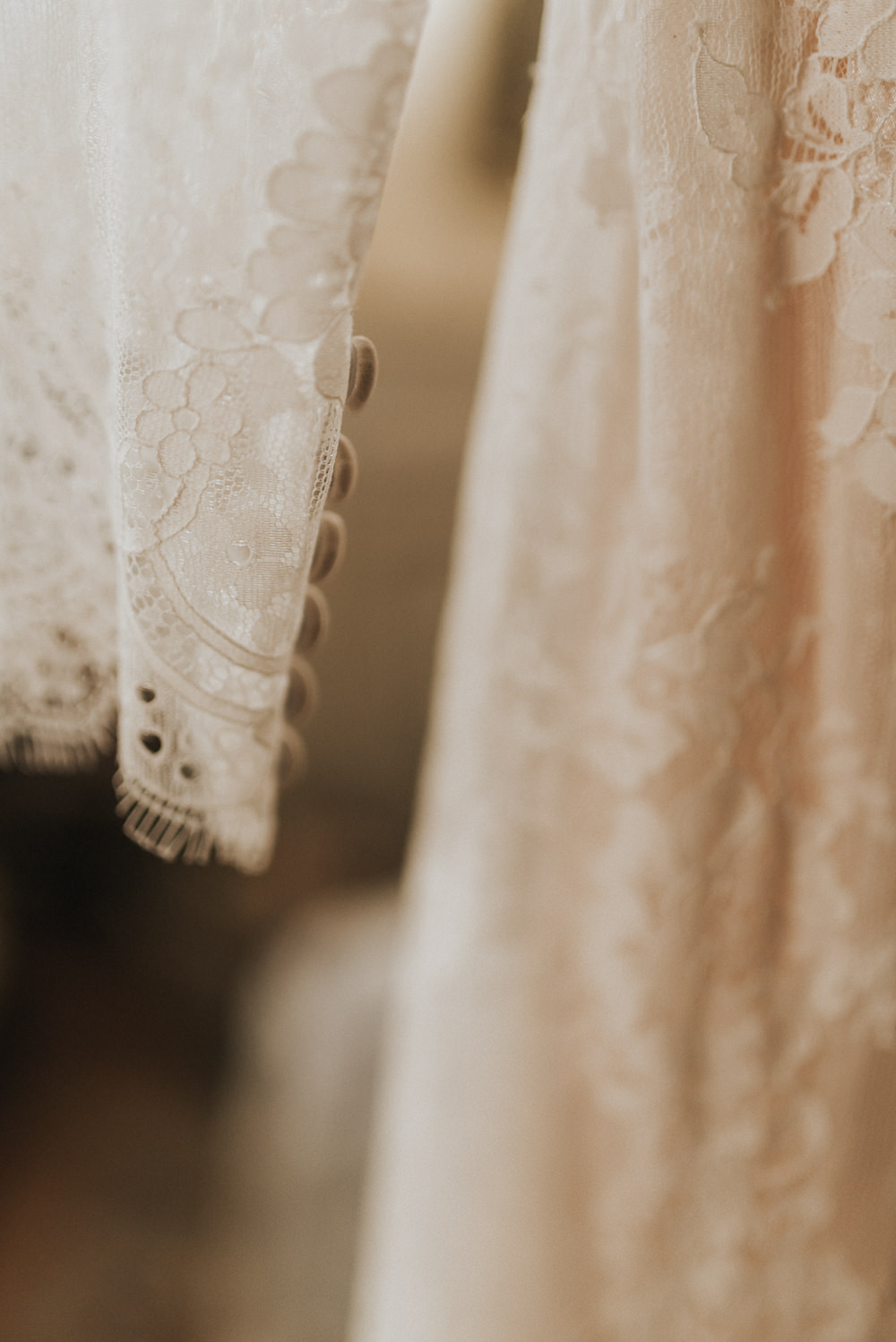 Lace Dress Gown Bride Bridal Sleeves Buttons Countryside Wedding Cotswolds Kate Waters Photography