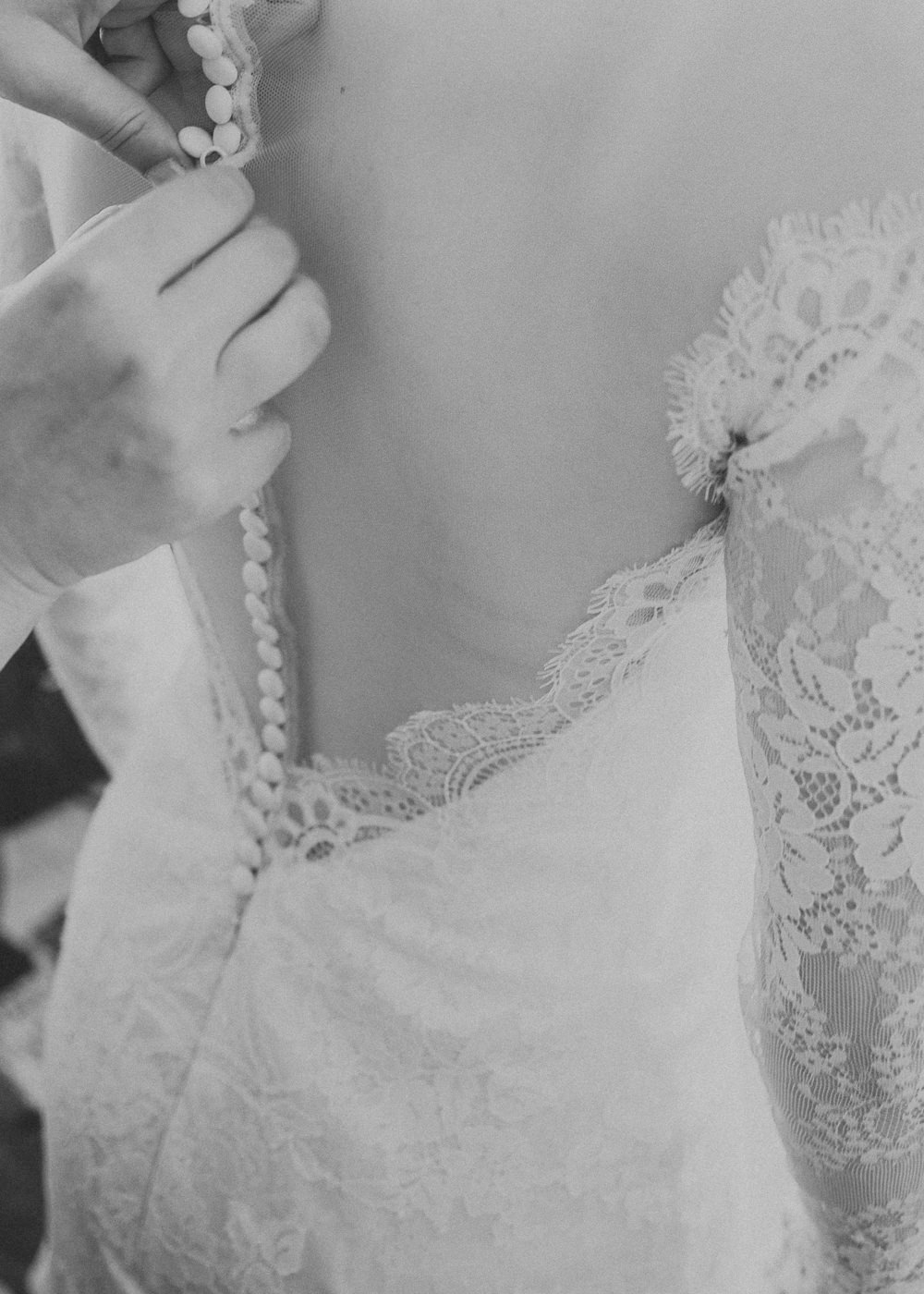 Lace Dress Gown Bride Bridal Sleeves Buttons Illusion Back Countryside Wedding Cotswolds Kate Waters Photography