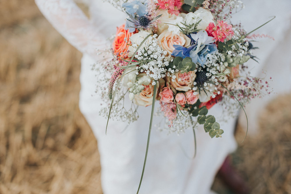 Bride Bridal Flowers Bouquet Pretty Pink Rose Gypsophila Countryside Wedding Cotswolds Kate Waters Photography