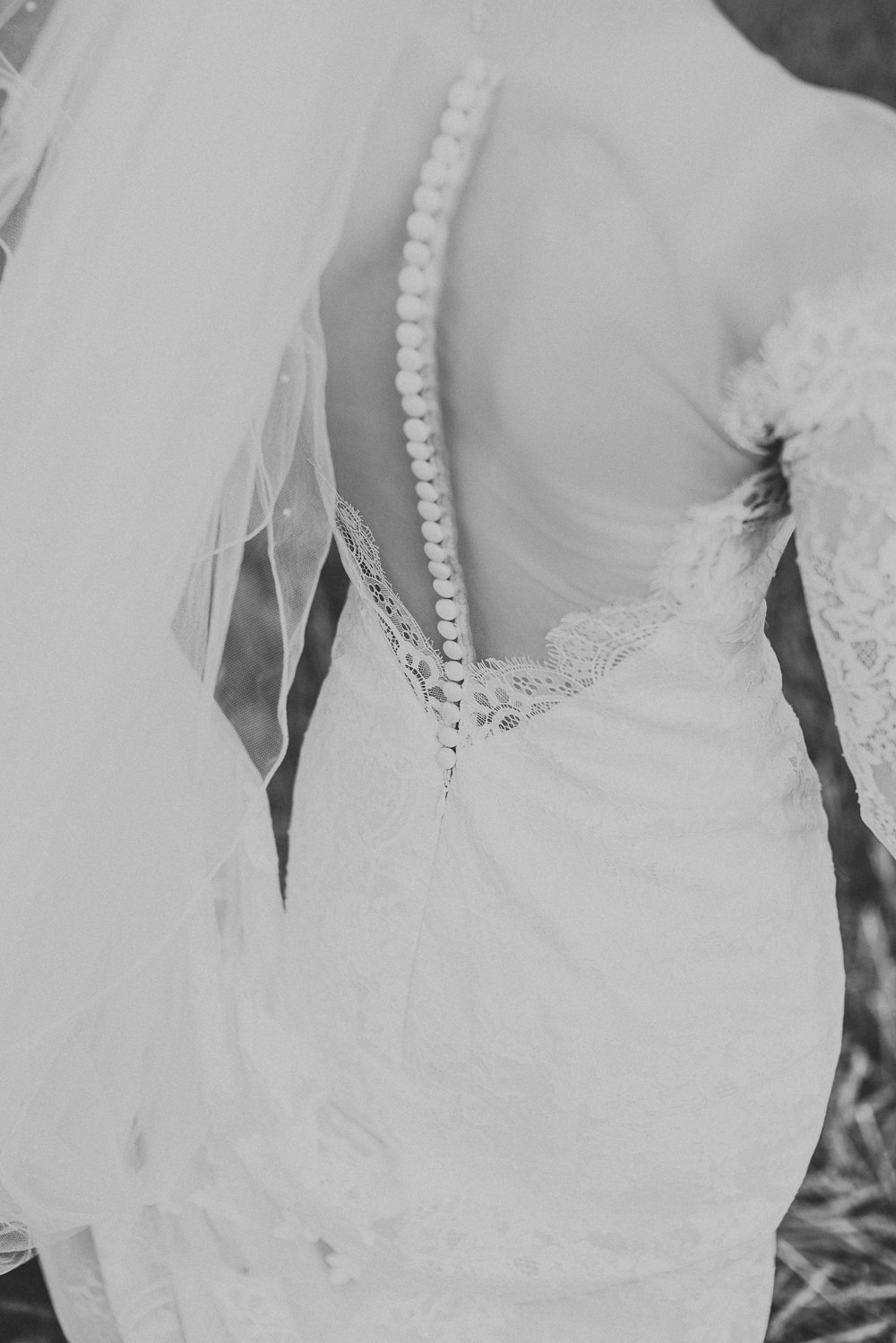 Lace Dress Gown Bride Bridal Sleeves Buttons Illusion Back Countryside Wedding Cotswolds Kate Waters Photography