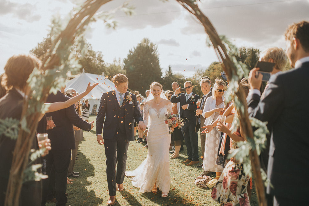 Willow Hazel Arch Greenery Bunting Aisle Confetti Countryside Wedding Cotswolds Kate Waters Photography