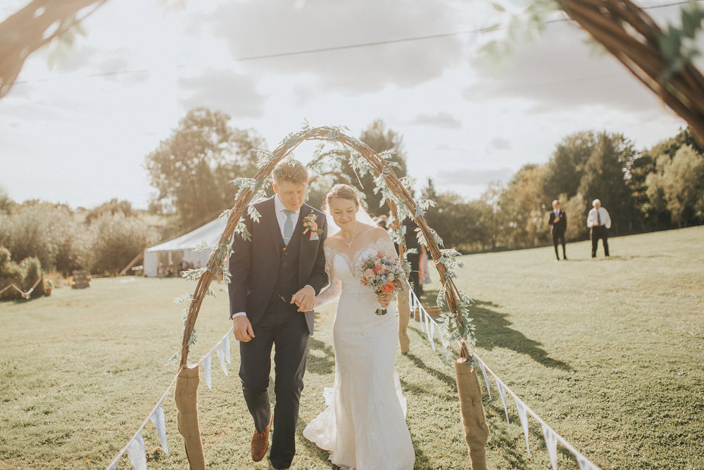 Willow Hazel Arch Greenery Bunting Aisle Countryside Wedding Cotswolds Kate Waters Photography