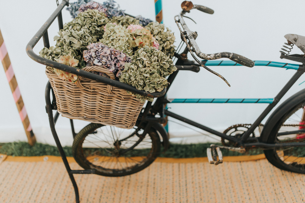 Bike Bicycle Flowers Basket Hydrangea Countryside Wedding Cotswolds Kate Waters Photography