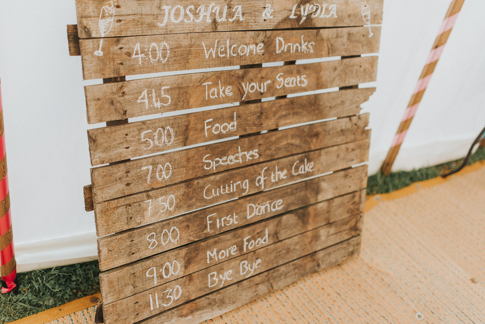 Rustic Wooden Pallet Sign Order Day Countryside Wedding Cotswolds Kate Waters Photography