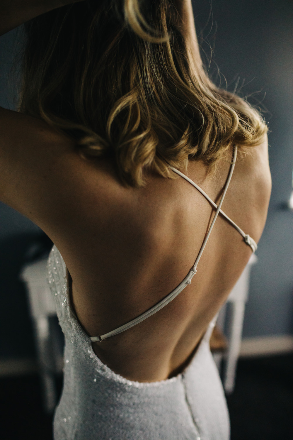 Sequin Dress Bride Bridal Gown Spaghetti Straps Spilt Skirt Back Deer Park Country House Hotel Wedding Richard Skins Photography