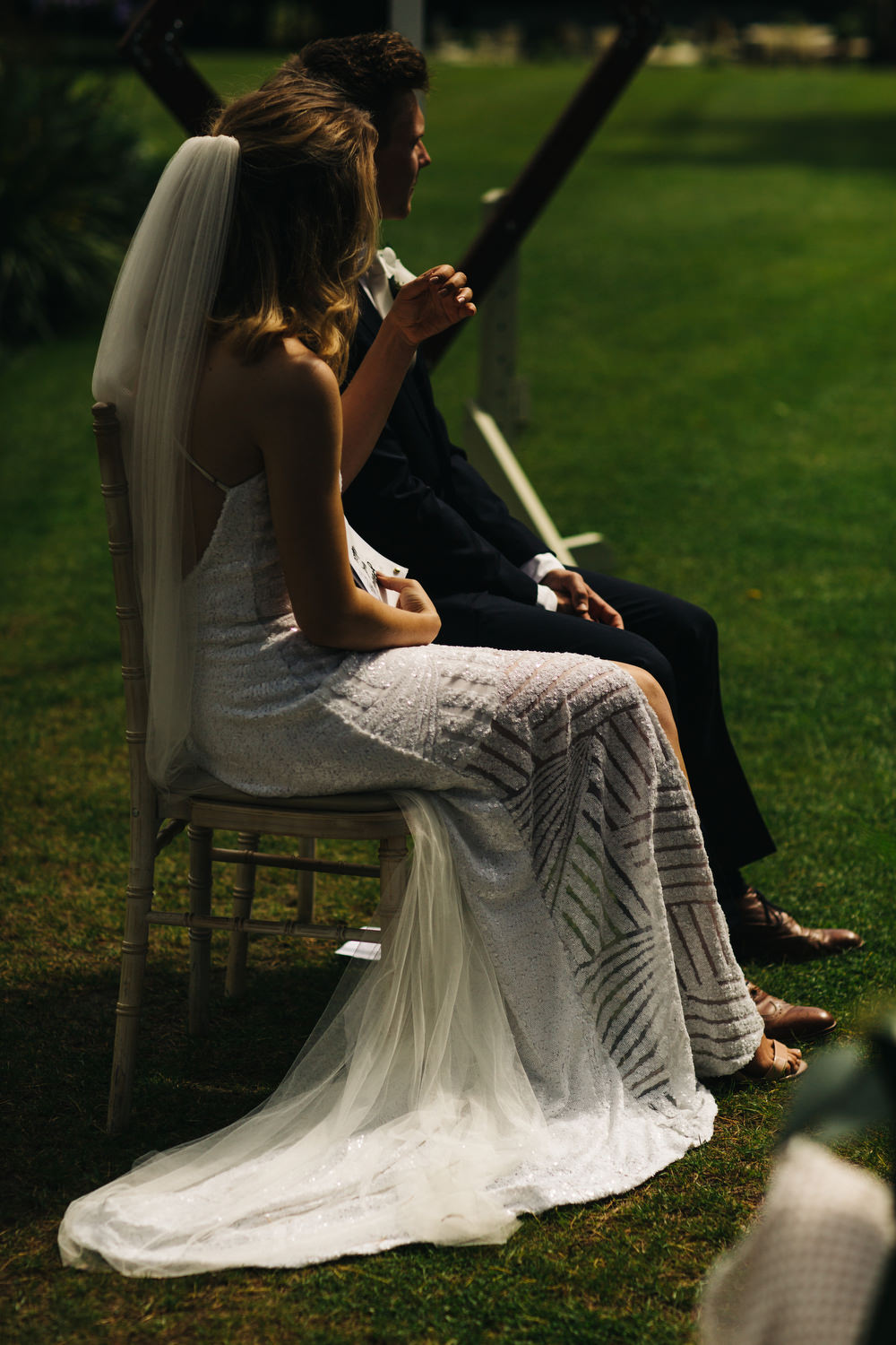 Sequin Dress Bride Bridal Gown Spaghetti Straps Spilt Skirt Veil Deer Park Country House Hotel Wedding Richard Skins Photography