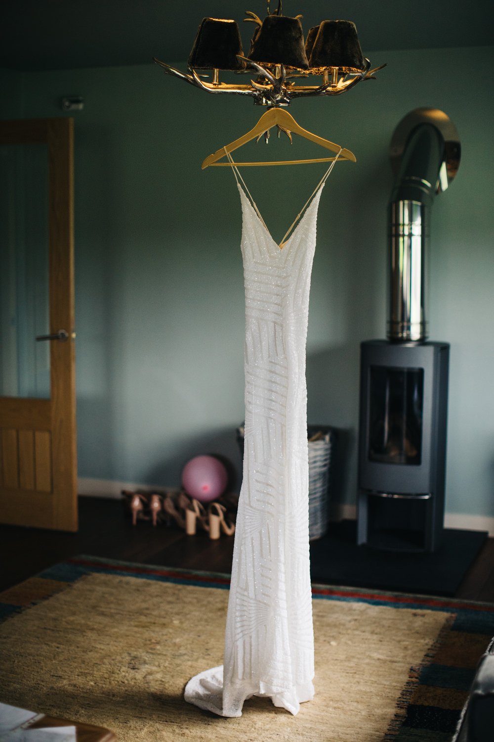 Sequin Dress Bride Bridal Gown Spaghetti Straps Spilt Skirt Deer Park Country House Hotel Wedding Richard Skins Photography