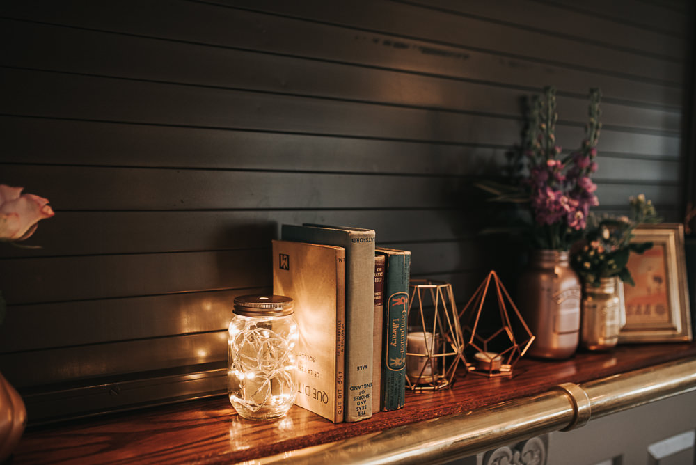 Books Candles Lights Folly Farmhouse Mackworth Wedding Pear&Bear Photography