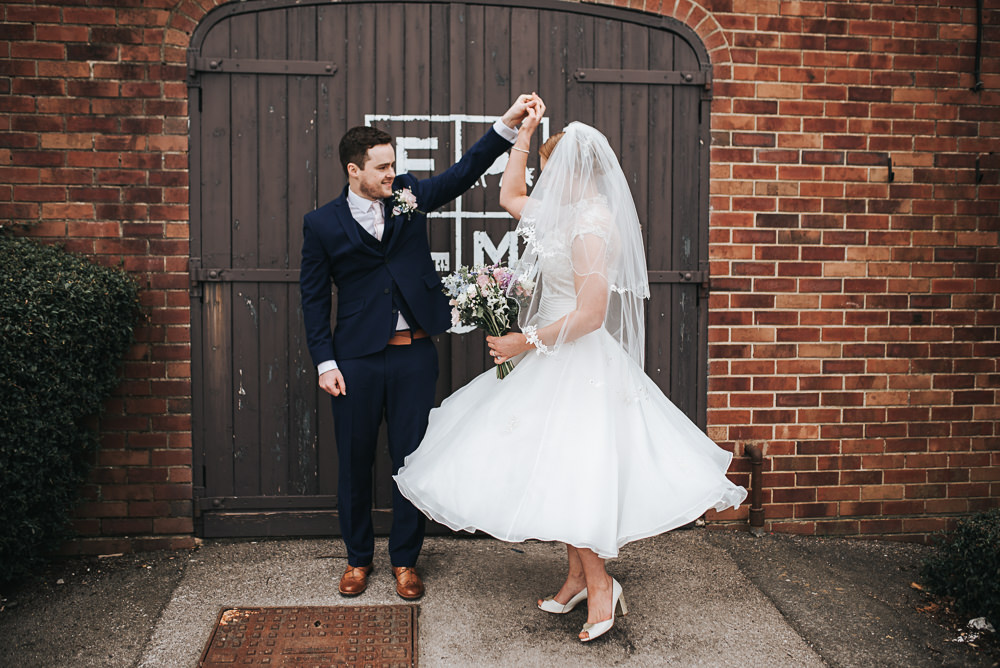 Dress Gown Bride Bridal Lace Sweetheart Short Tea Length Veil Folly Farmhouse Mackworth Wedding Pear&Bear Photography