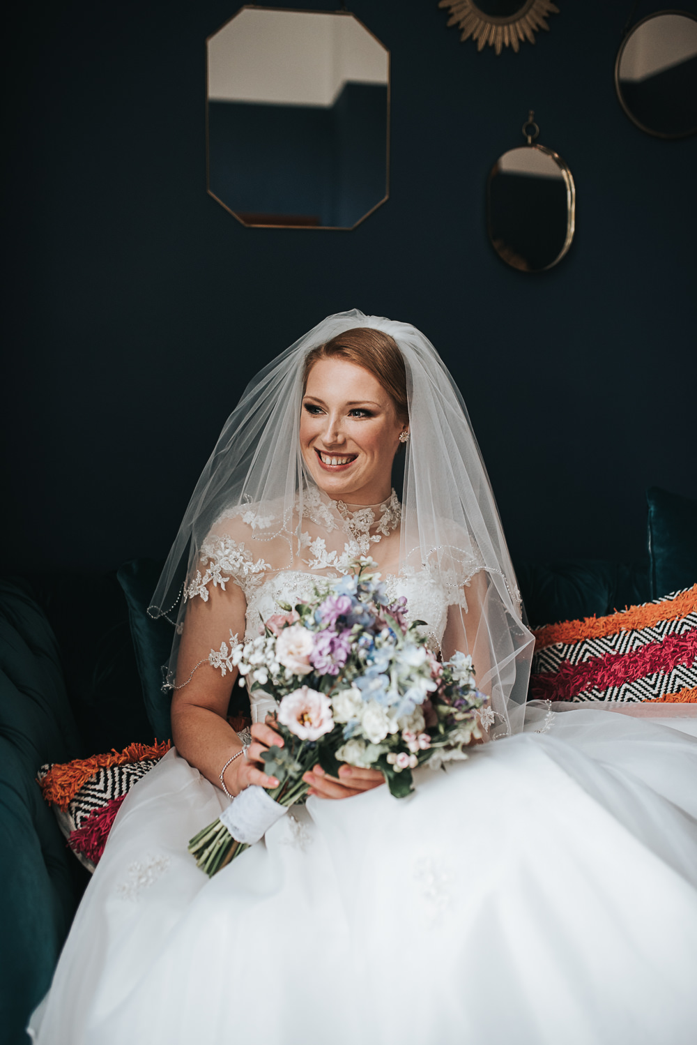 Dress Gown Bride Bridal Lace Sweetheart Short Tea Length Veil Folly Farmhouse Mackworth Wedding Pear&Bear Photography