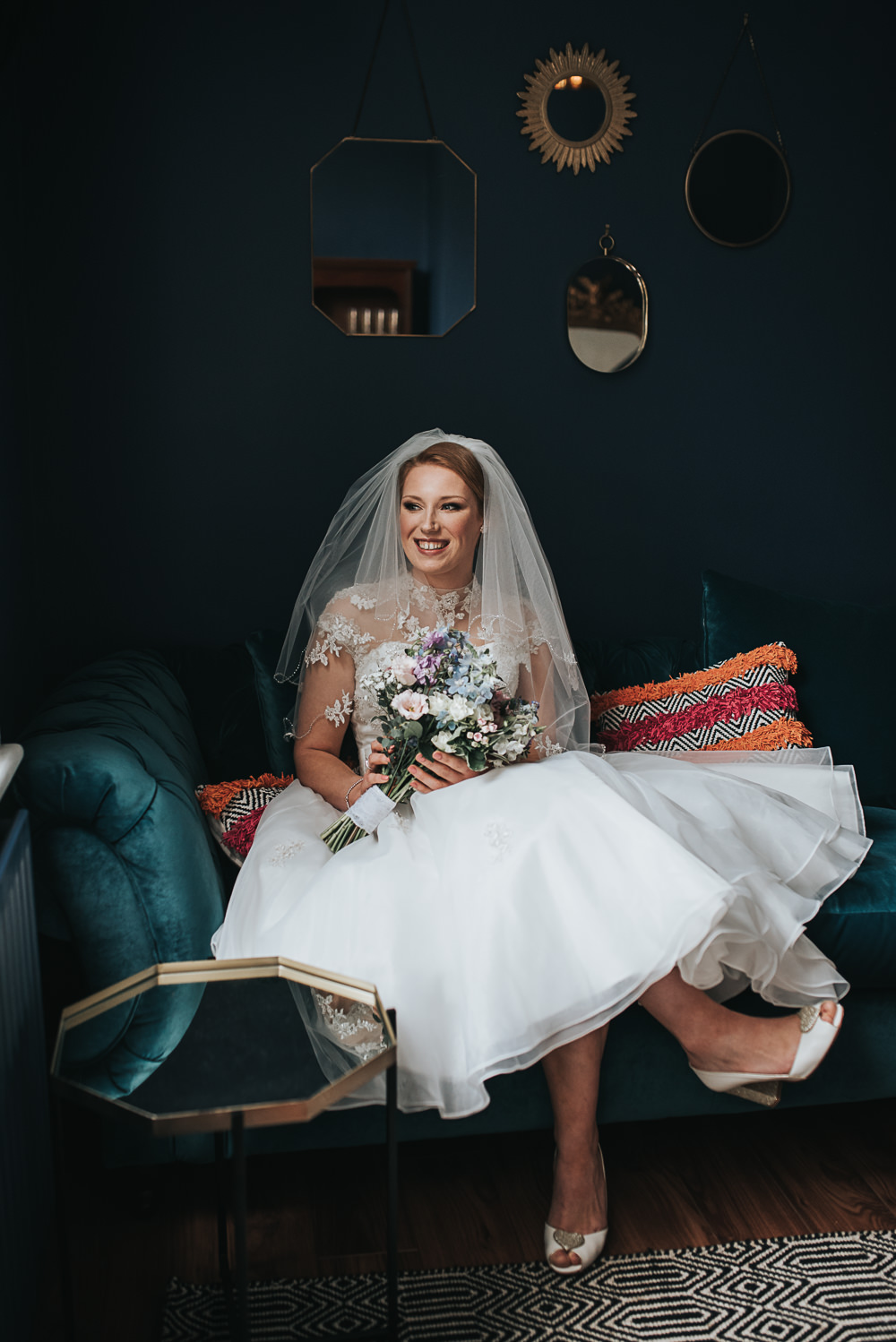 Dress Gown Bride Bridal Lace Sweetheart Short Tea Length Veil Folly Farmhouse Mackworth Wedding Pear&Bear Photography