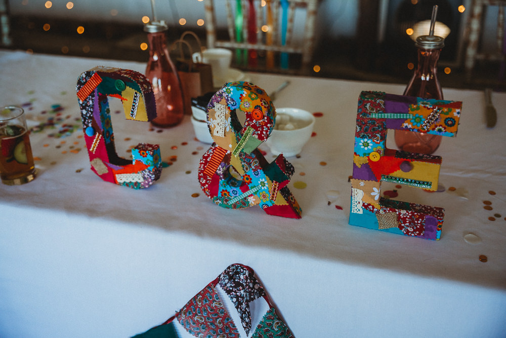 Initials Letters Colourful Decor Furtho Manor Farm Wedding Ben Cotterill Photography