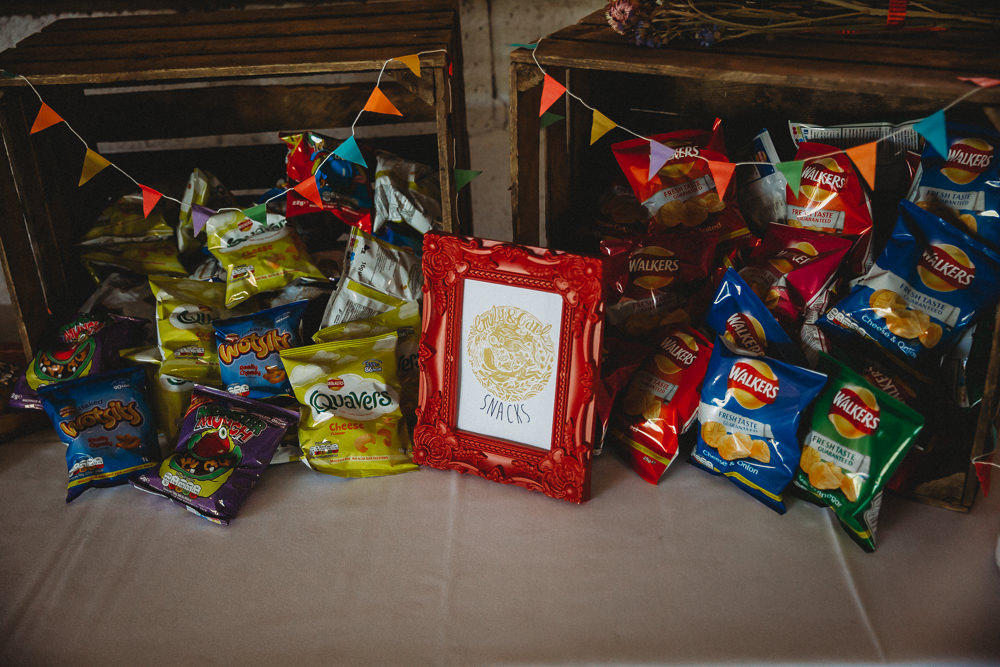 Snack Table Crisps Furtho Manor Farm Wedding Ben Cotterill Photography