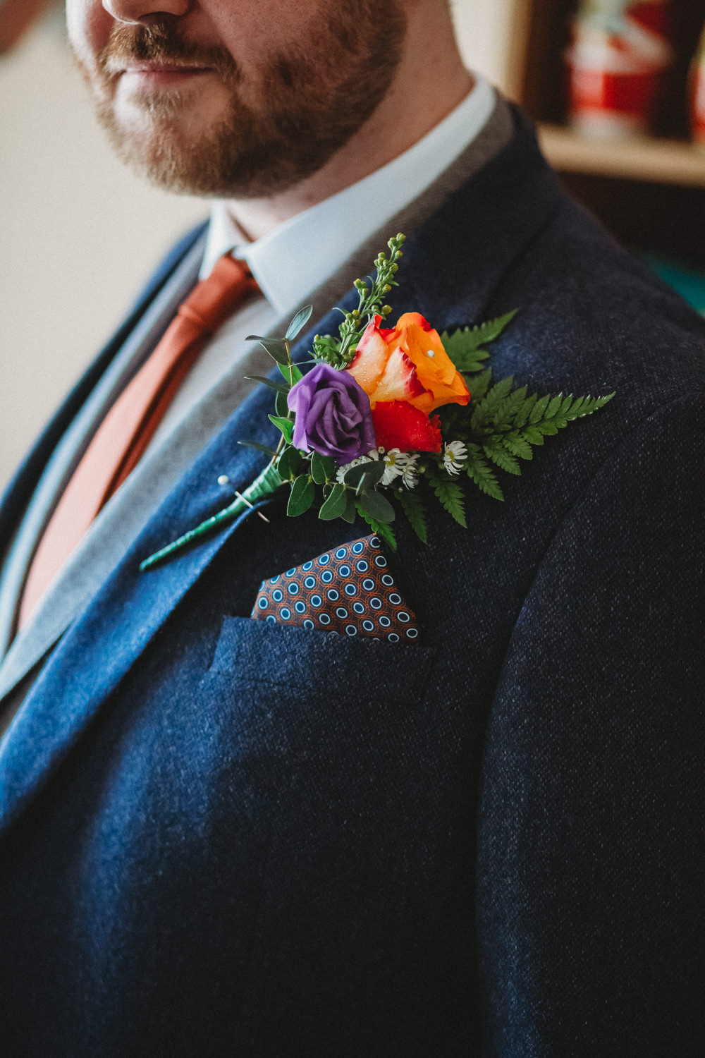 Groom Buttonhole Flowers Gern Rose Pocket Square Furtho Manor Farm Wedding Ben Cotterill Photography
