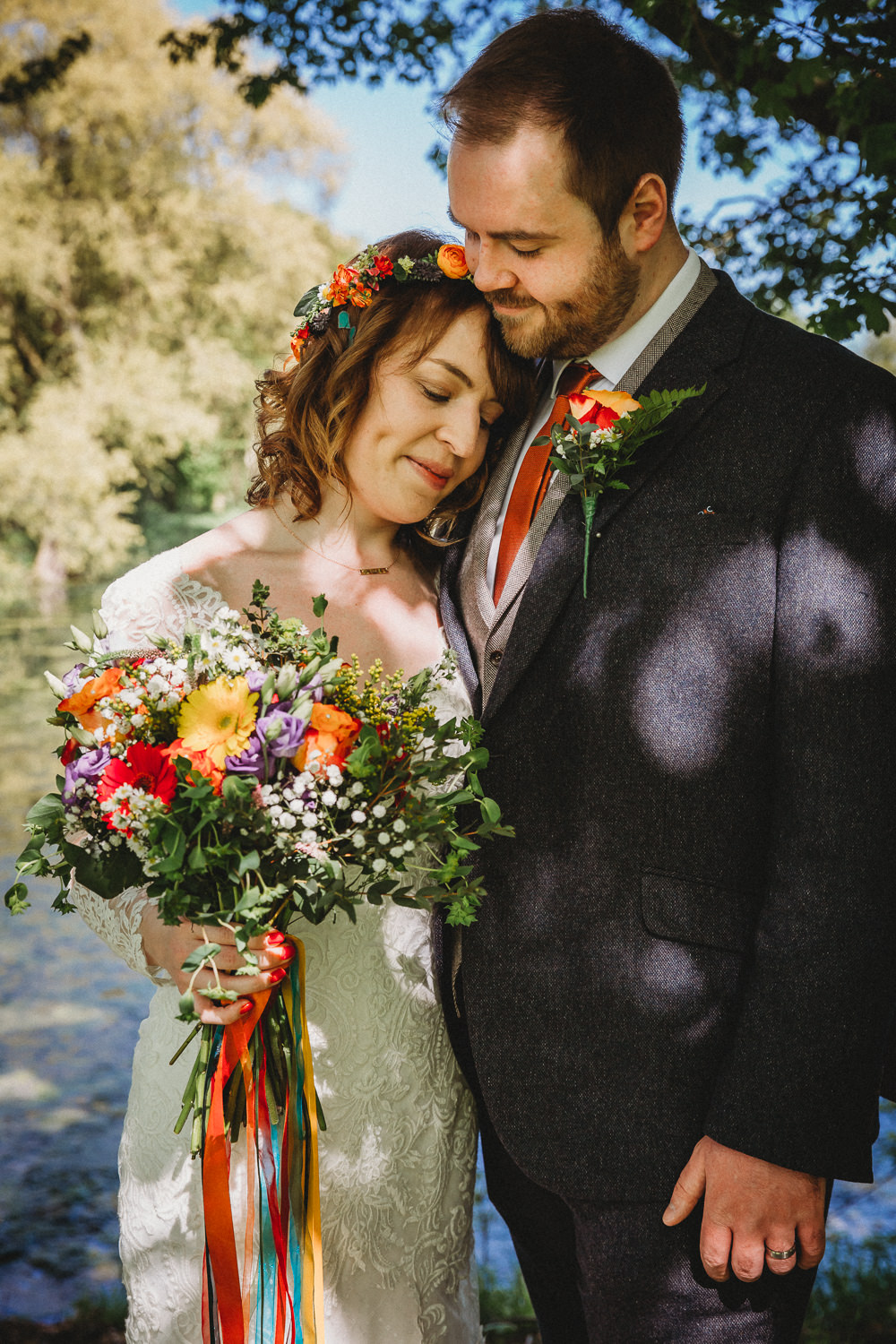 Bouquet Flowers Rainbow Colourful Gerbera Daisy Gypsophila Freesia Bride Bridal Ribbon Furtho Manor Farm Wedding Ben Cotterill Photography