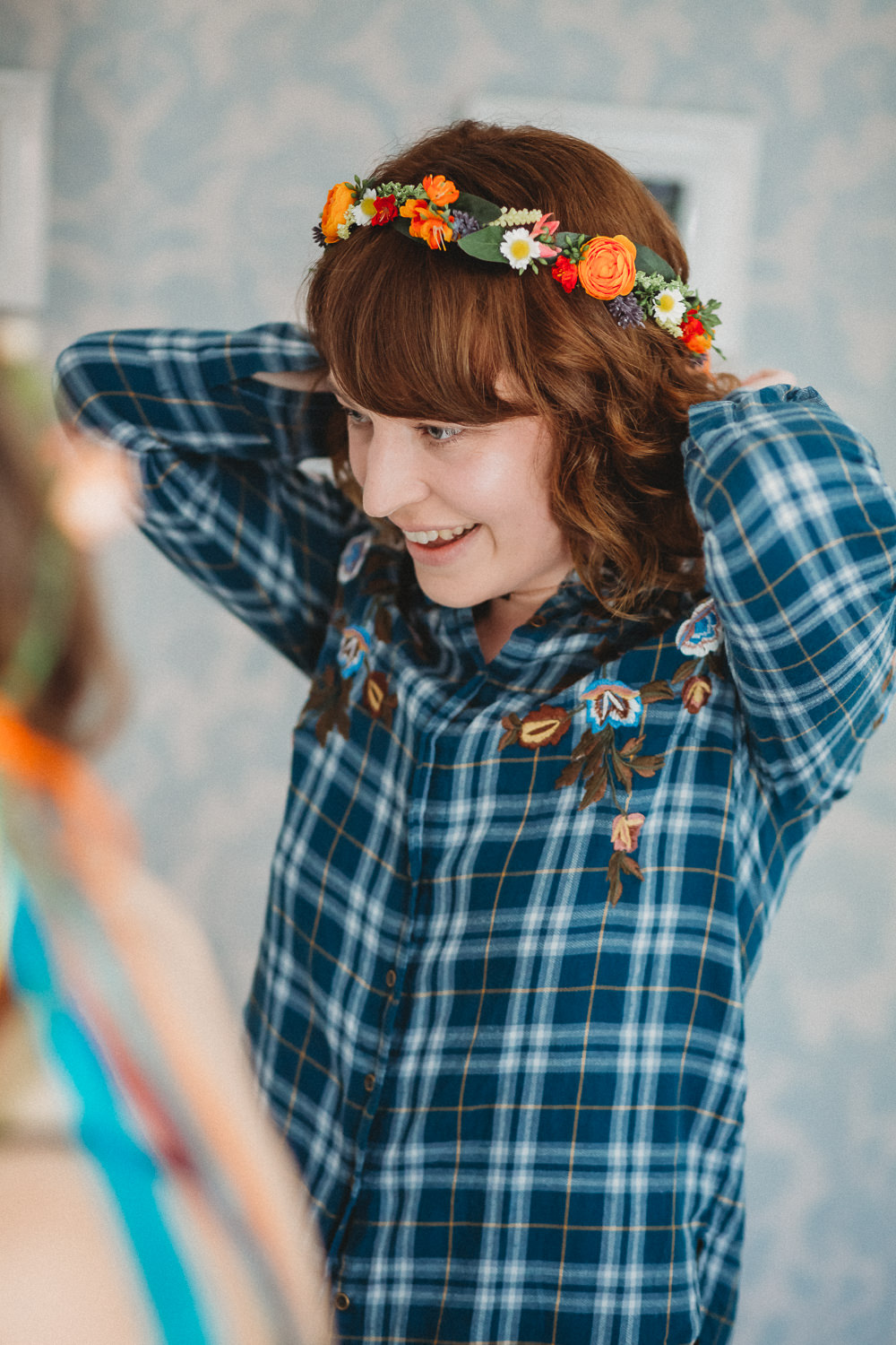 Bride Bridal Flower Crown Short Hair Waves Bangs Fringe Furtho Manor Farm Wedding Ben Cotterill Photography