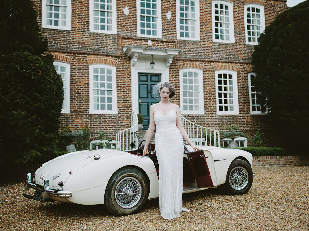Bride Bridal Beaded Dress Gown Birdcage Veil Hairpiece Glamorous Vintage Eggington House Wedding Ideas David Jenkins Photography