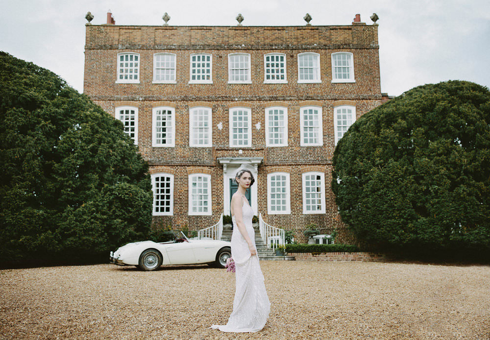 Bride Bridal Beaded Dress Gown Birdcage Veil Hairpiece Glamorous Vintage Eggington House Wedding Ideas David Jenkins Photography