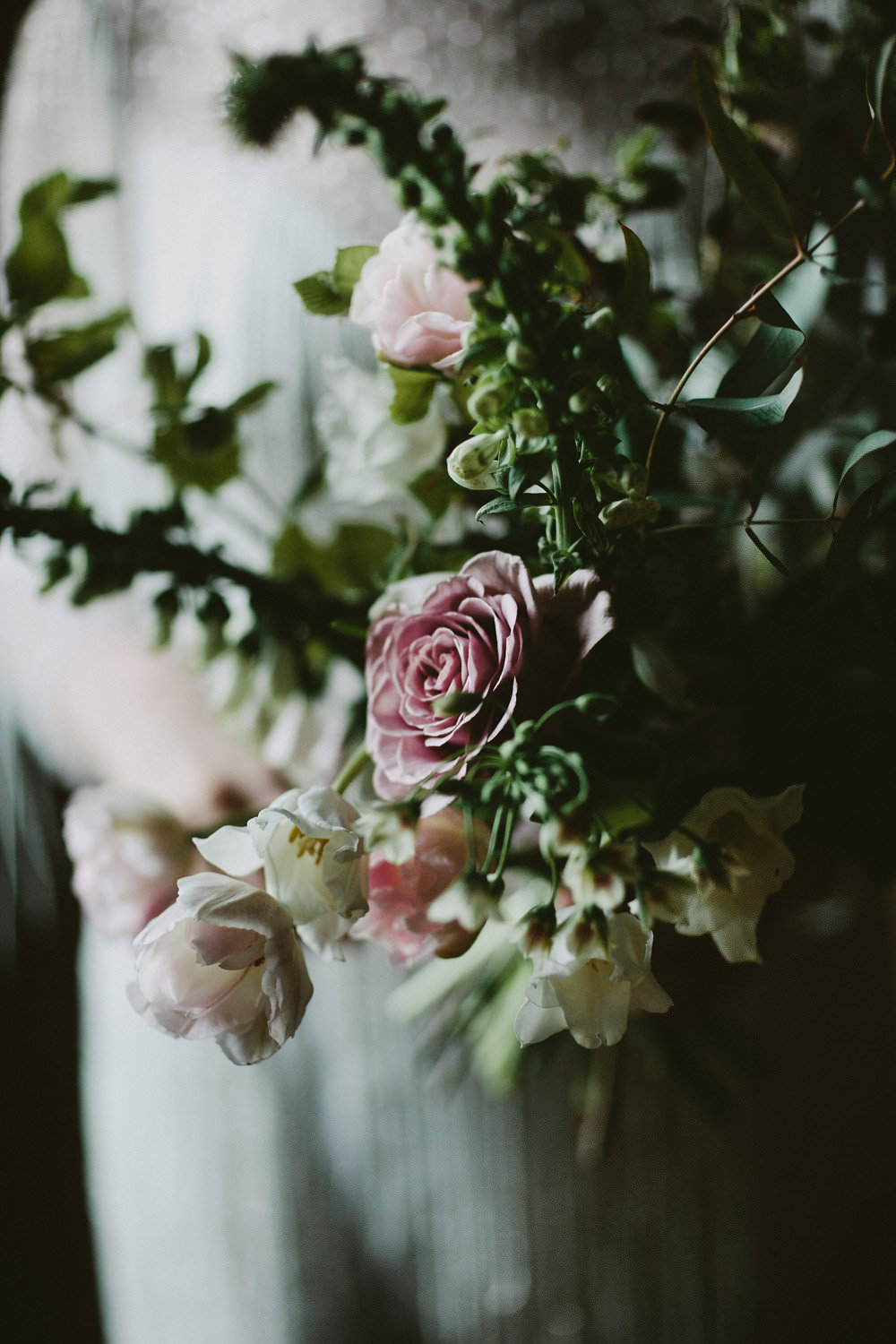 Pink White Rose Foxglove Florals Flower Foliage Glamorous Vintage Eggington House Wedding Ideas David Jenkins Photography