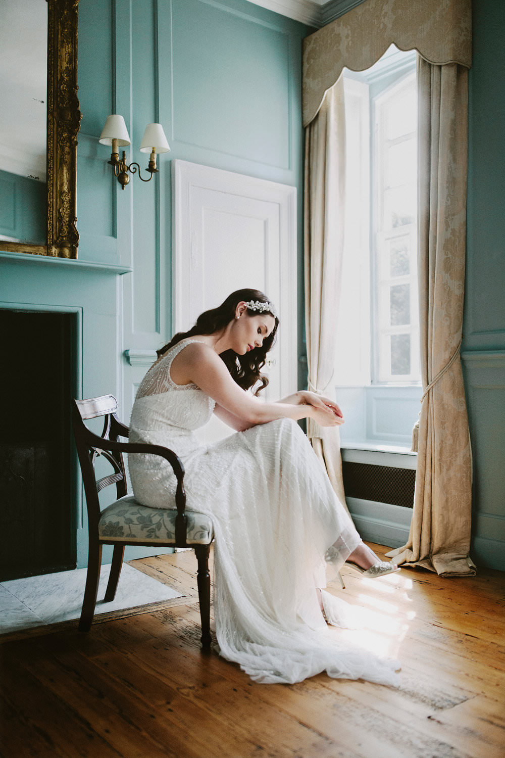 Bride Bridal Dress Gown Beaded 1930s Hairpiece Glamorous Vintage Eggington House Wedding Ideas David Jenkins Photography