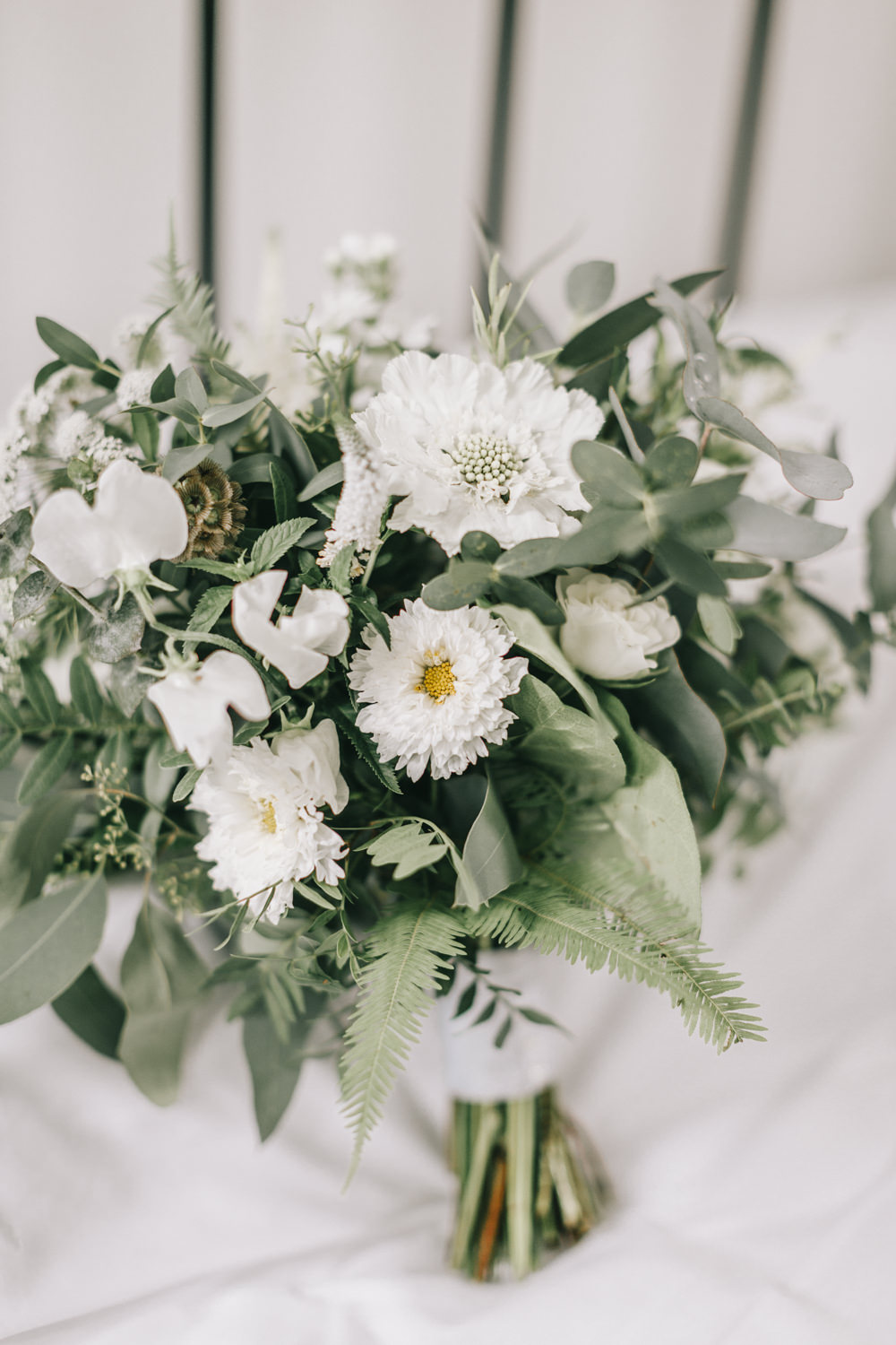 Bouquet Flowers Bride Bridal White Greenery Foliage Sweet Peas Fern Healey Barn Wedding Amy Lou Photography