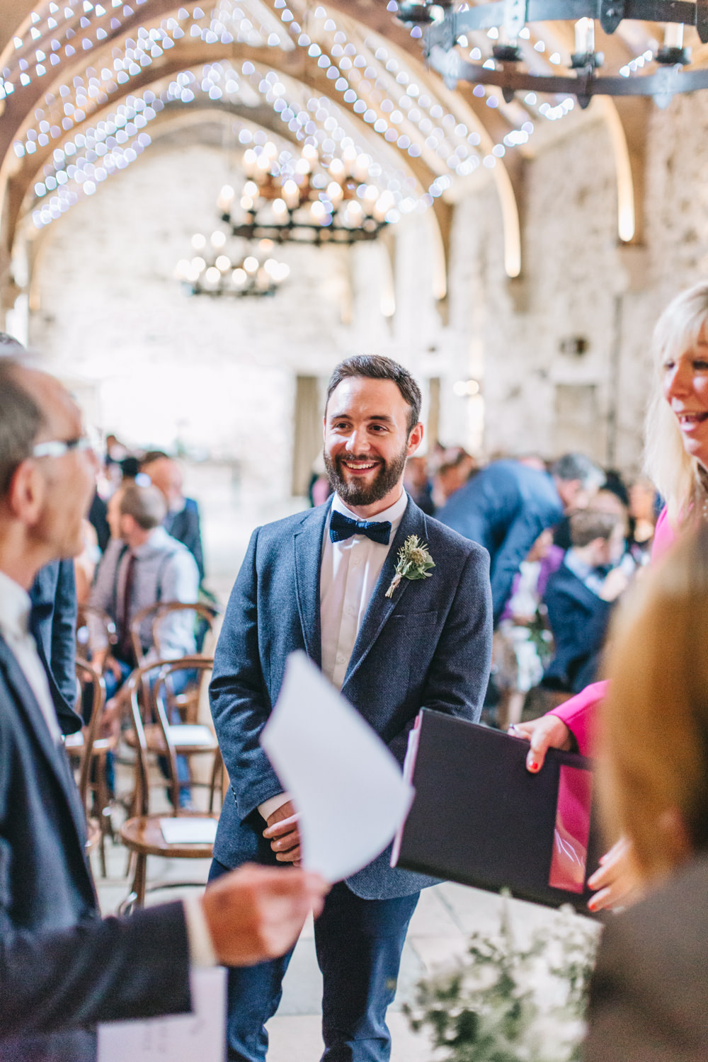 Groom Navy Blue Blazer Chinos Bow Tie Healey Barn Wedding Amy Lou Photography