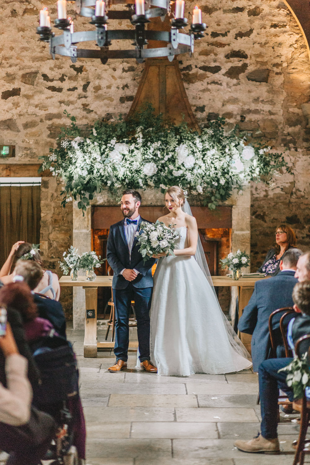 Fireplace Mantle Flowers Ceremony Greenery Healey Barn Wedding Amy Lou Photography