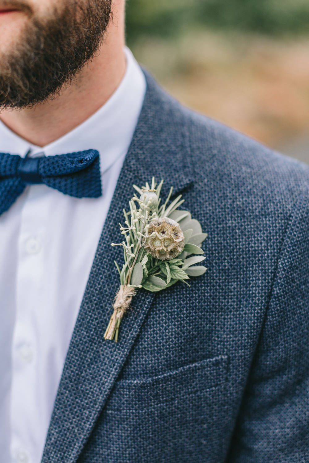 Buttonhole Groom Seed Head Herbs Rosemary Healey Barn Wedding Amy Lou Photography