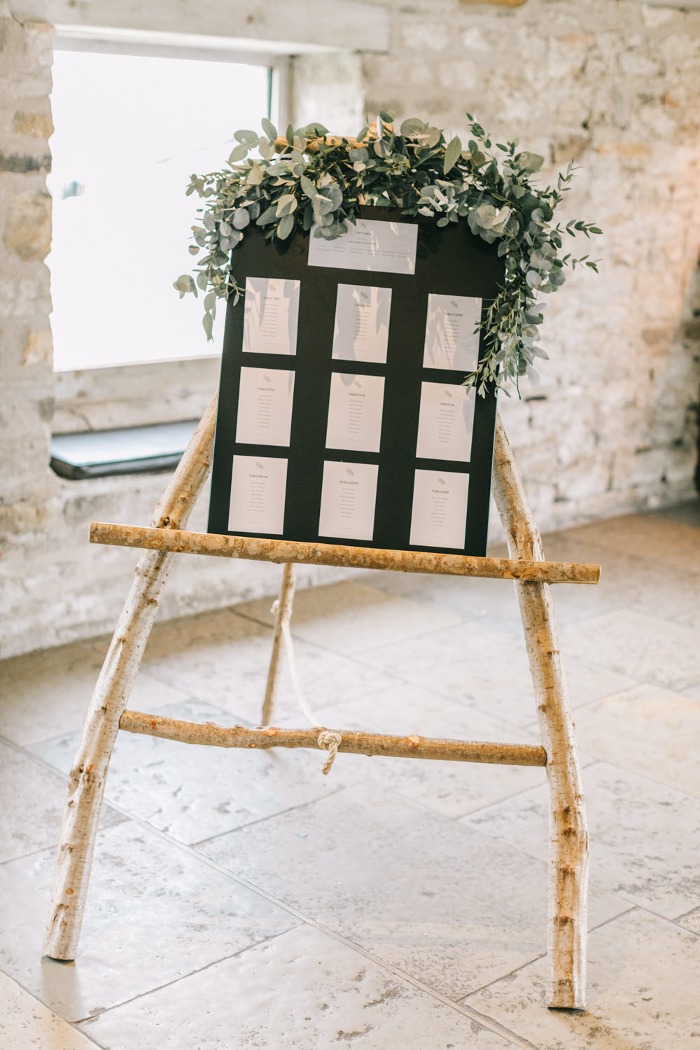Table Plan Seating Chart Greenery Easel Foliage Flowers Healey Barn Wedding Amy Lou Photography