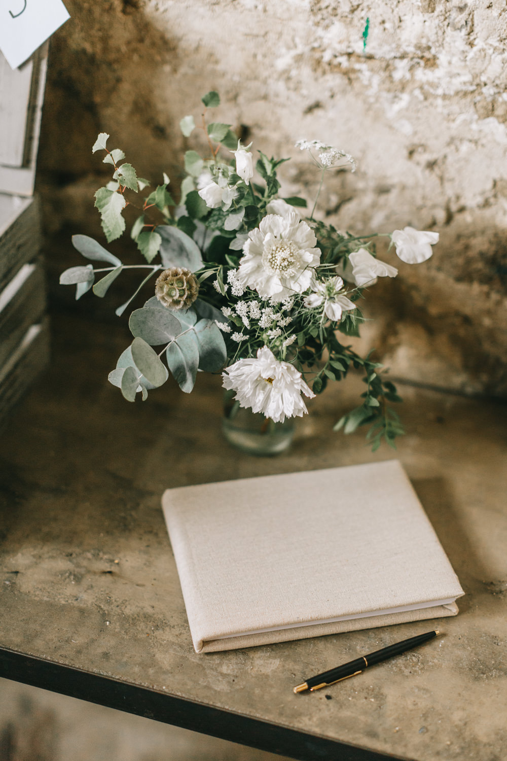 Table Centrepiece Flowers White Greenery Foliage Sweet Peas Fern Healey Barn Wedding Amy Lou Photography