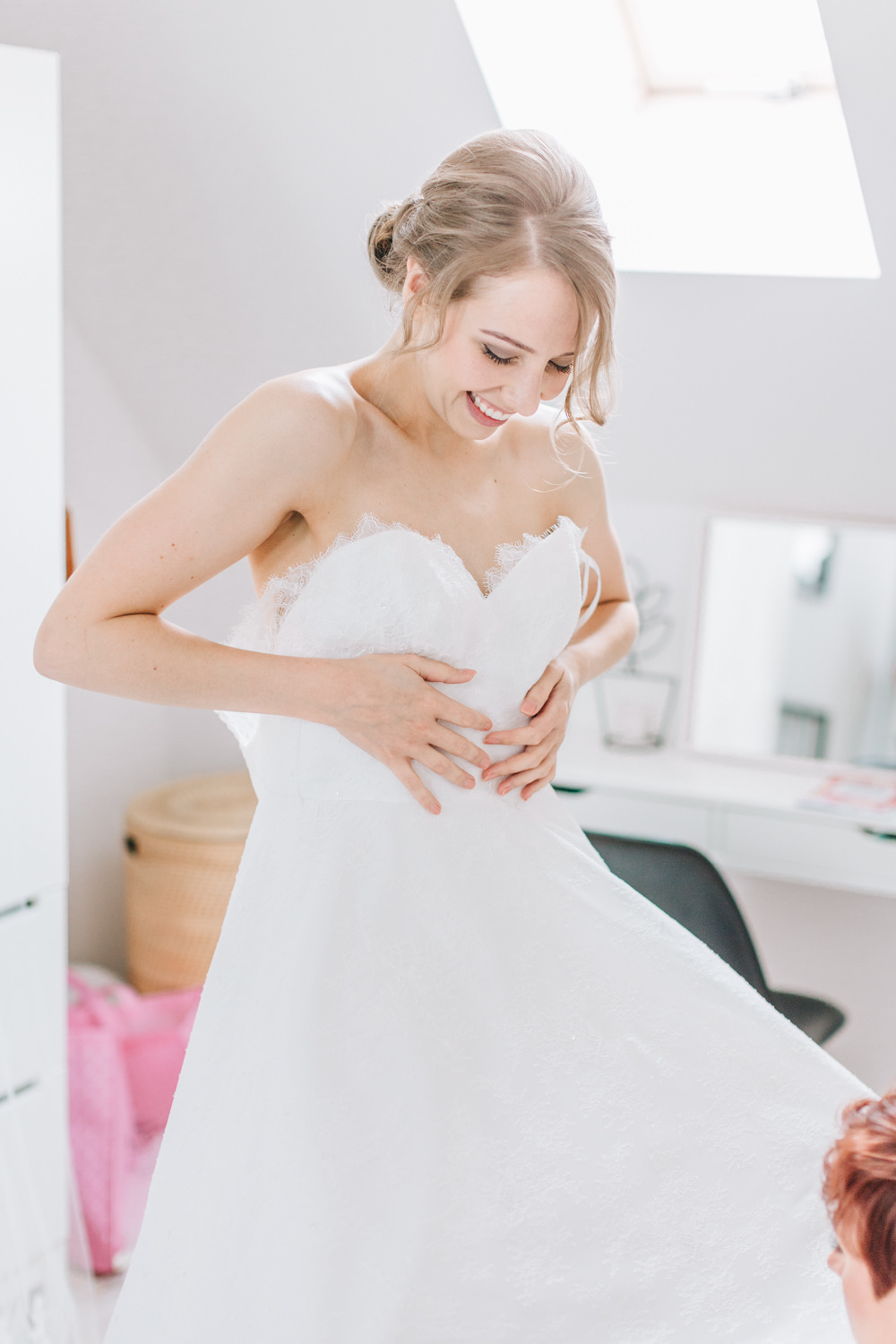 Bride Bridal Dress Gown Lace Strapless A Line Skirt Healey Barn Wedding Amy Lou Photography