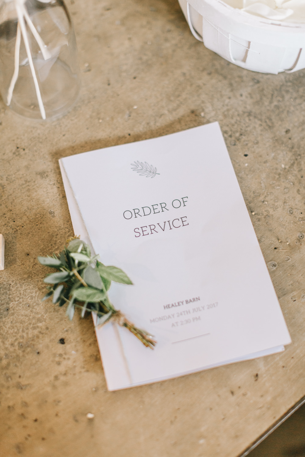 Order Service Booklet Ceremony Twine Buttonhole Stationery Healey Barn Wedding Amy Lou Photography