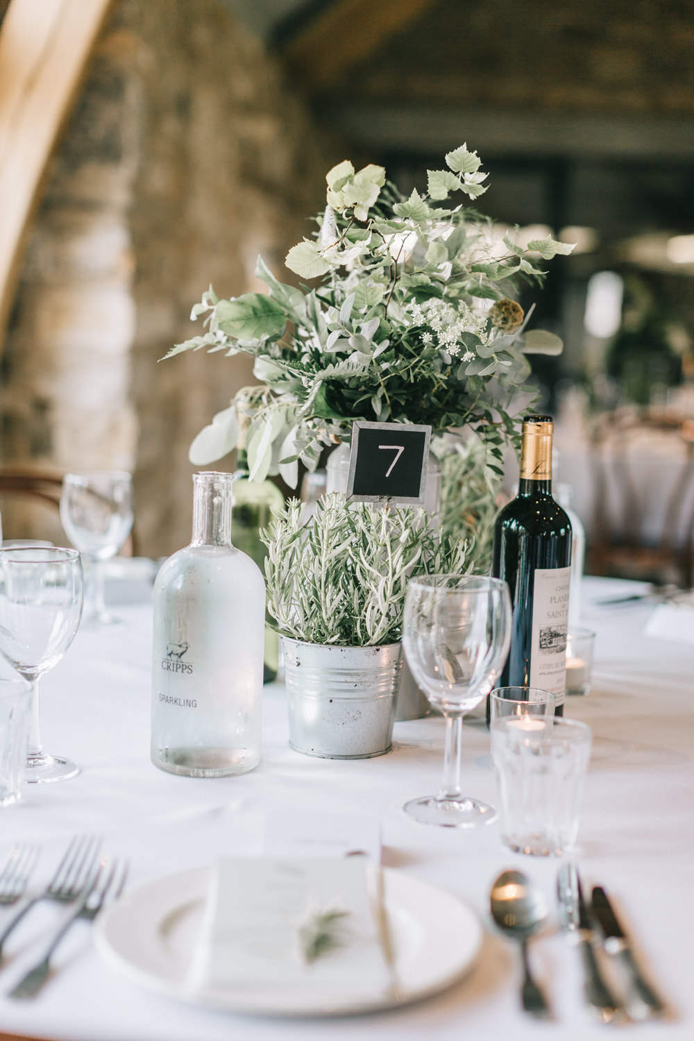 Table Centrepiece Flowers White Greenery Foliage Sweet Peas Fern Healey Barn Wedding Amy Lou Photography