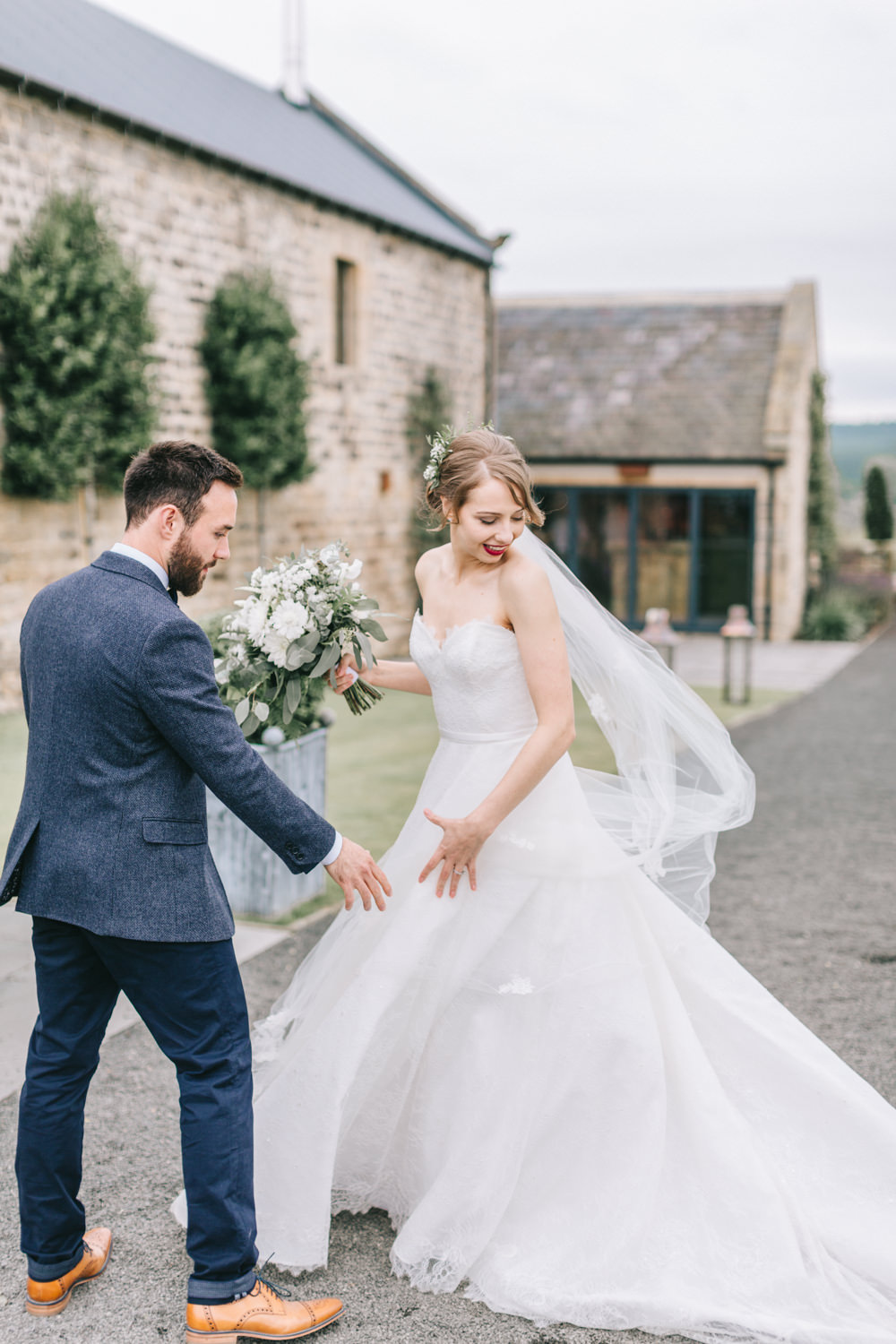 Bride Bridal Dress Gown Lace Strapless A Line Skirt Healey Barn Wedding Amy Lou Photography
