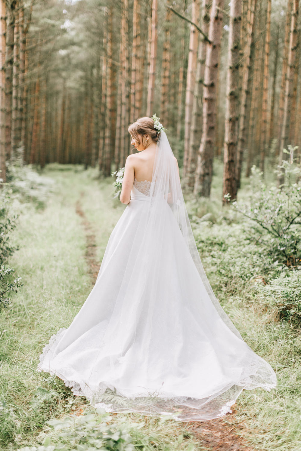 Bride Bridal Dress Gown Lace Strapless A Line Skirt Veil Train Healey Barn Wedding Amy Lou Photography