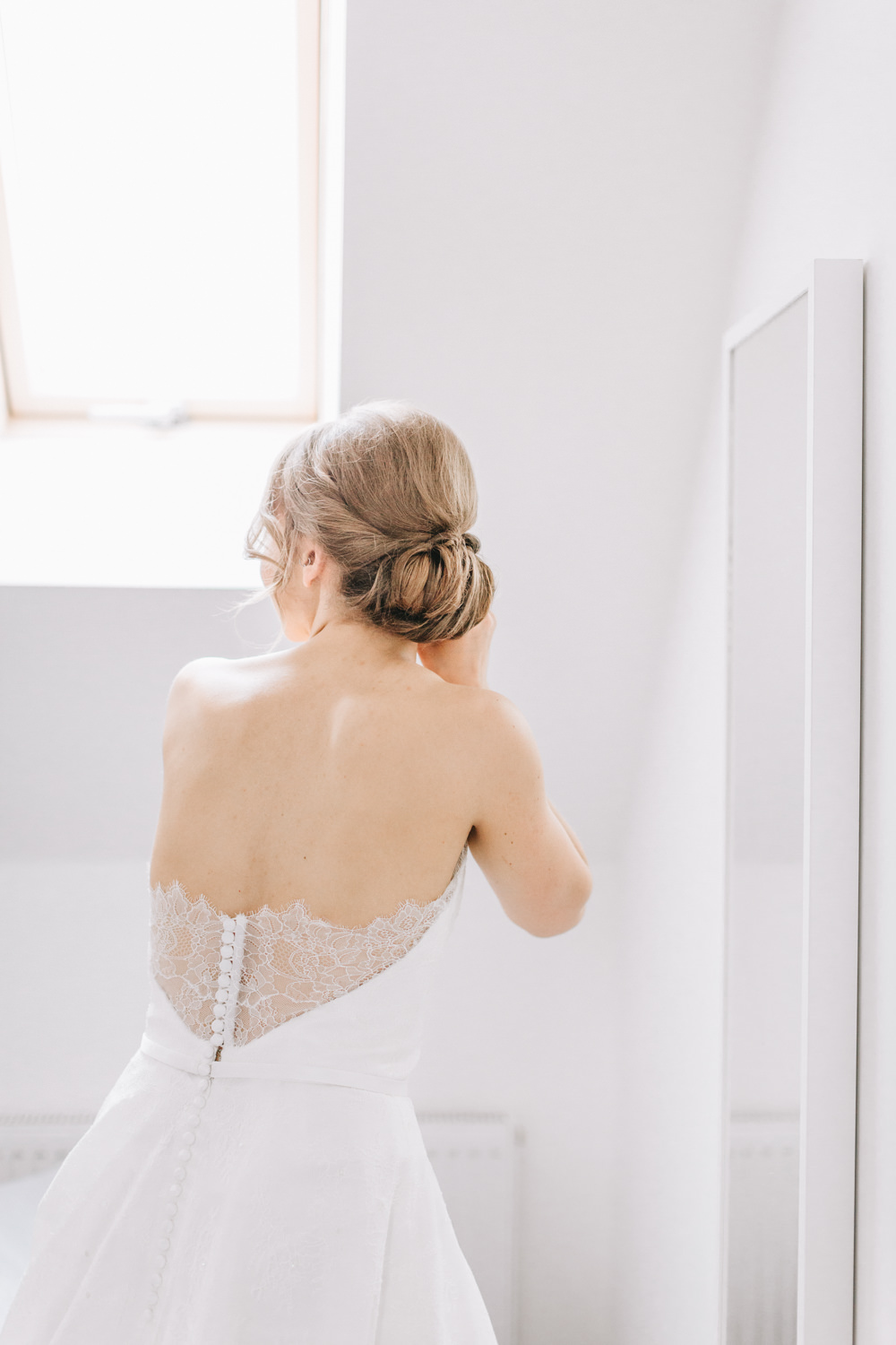 Bride Bridal Dress Gown Lace Strapless A Line Skirt Button Back Healey Barn Wedding Amy Lou Photography