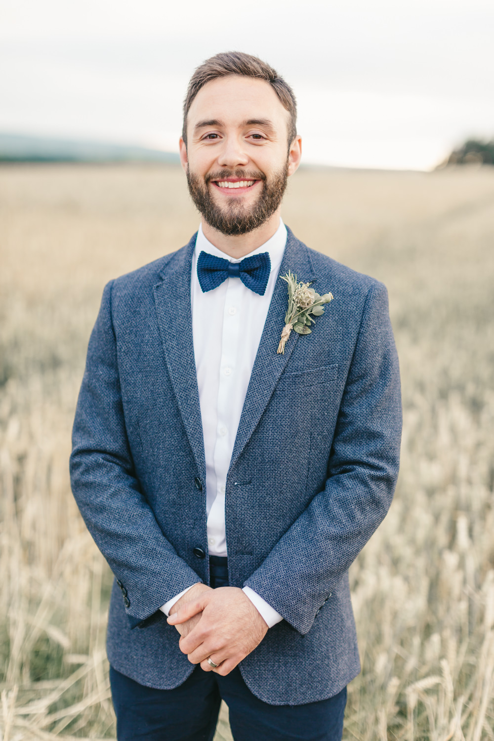 Groom Navy Blue Blazer Chinos Bow Tie Healey Barn Wedding Amy Lou Photography