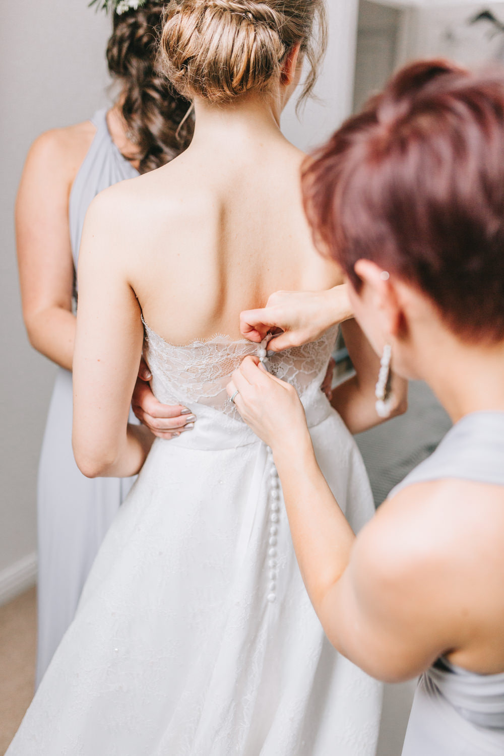 Bride Bridal Dress Gown Lace Strapless A Line Skirt Buttons Back Healey Barn Wedding Amy Lou Photography