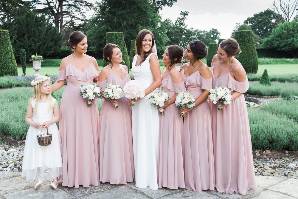 Bride Bridal Dress Gown Cowl Neck Train Blush Pink Overlay Bouquet Flower Girl Hengrave Hall Wedding Gemma Giorgio Photography