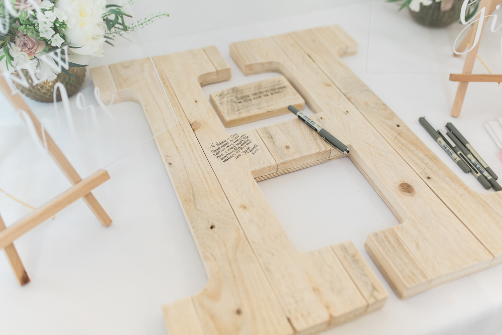 Guest Book Wooden Letter Hengrave Hall Wedding Gemma Giorgio Photography