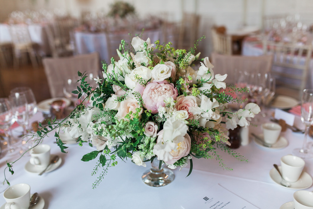 Flowers Floral Centrepiece Peony Greenery Rose Hengrave Hall Wedding Gemma Giorgio Photography